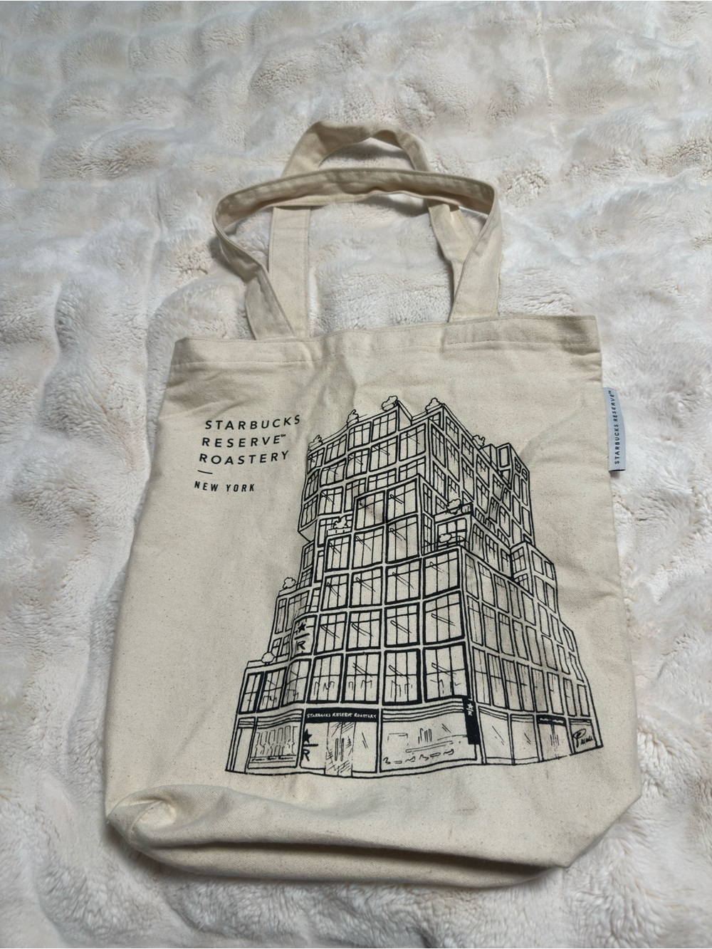 Starbucks Cream Canvas Tote with Illustrated Reserve Roastery Building
